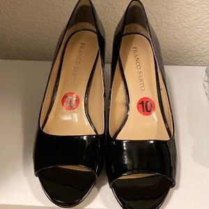 Franco Sarto patent leather peep toe heels
